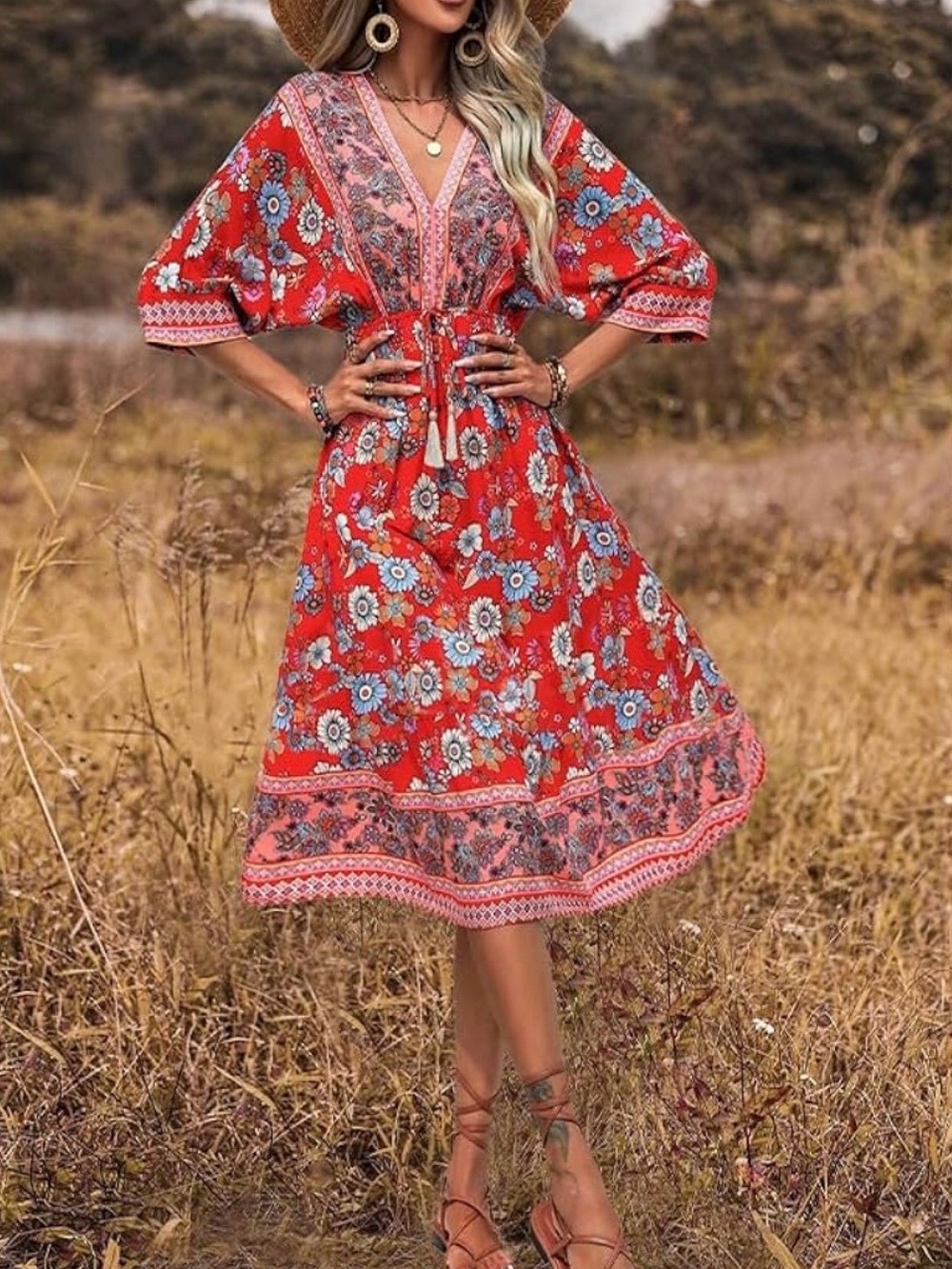 Boho Floral Midi Dress (S)